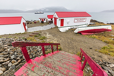 The Lindblad Expeditions ship National Geographic Explorer anchored off Pangnirtung, Nunavut, Canada, North America