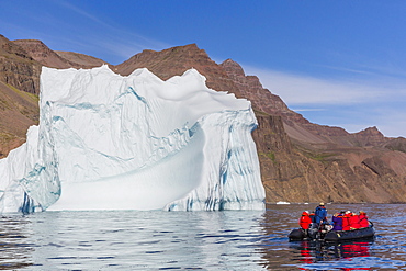 Zodiac cruises around icebergs on the southern coast of Disko Island, Kuannersuit, Greenland, Polar Regions