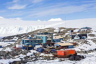 The Lindblad Expeditions ship National Geographic Explorer on approach to the United States Research Station at Palmer Base, Antarctica, Polar Regions