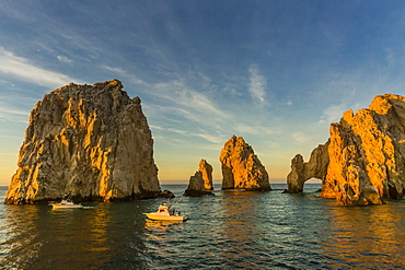 Sunrise with fishing boats at Land's End, Cabo San Lucas, Baja California Sur, Gulf of California, Mexico, North America