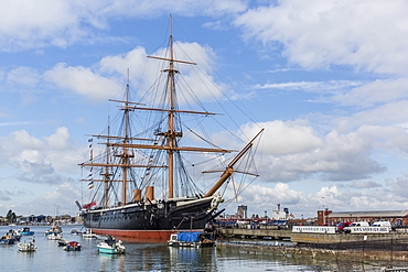 View of the HMS Warrior in the harbour of Portsmouth, Hampshire, England, United Kingdom, Europe