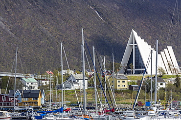 Exterior view of The Arctic Cathedral in Tromso, known as the Gateway to the Arctic, Norway, Scandinavia, Europe