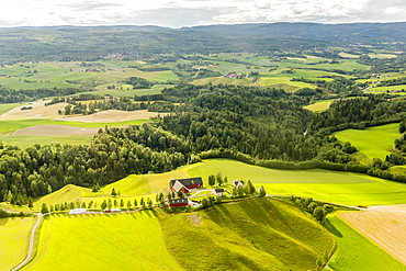 Aerial view of farmland surrounding Oslo taken on a commercial flight to Oslo, Norway, Scandinavia, Europe