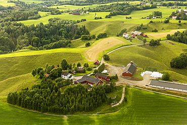 Aerial view of farmland surrounding Oslo taken on a commercial flight to Oslo, Norway, Scandinavia, Europe