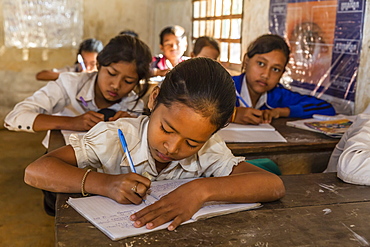 School children in class in the village of Kampong Tralach, Tonle Sap River, Cambodia, Indochina, Southeast Asia, Asia