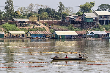 Cham people using a Dai fishing system for trei real fish on the Tonle Sap River, Cambodia, Indochina, Southeast Asia, Asia