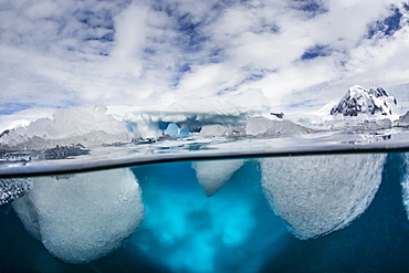 Above and below water view of Danco Island, Errera Channel, Antarctica, Polar Regions