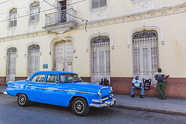 Classic 1950s Dodge taxi, locally known as almendrones in the town of Cienfuegos, Cuba, West Indies, Caribbean, Central America