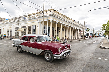 Classic 1950s Oldsmobile taxi, locally known as almendrones in the town of Cienfuegos, Cuba, West Indies, Caribbean, Central America