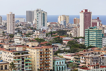 Cityscape view looking west of the town of Vedado, taken from the roof of the Hotel Nacional, Havana, Cuba, West Indies, Central America