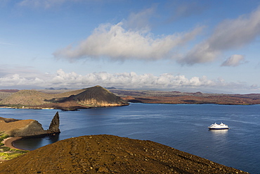 The National Geographic Endeavour II at anchor on Bartolome Island, Galapagos, UNESCO World Heritage Site, Ecuador, South America