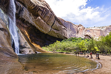 Hikers at Lower Calf Creek Falls, Grand Staircase-Escalante National Monument, Utah, United States of America, North America