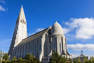 Exterior view of Hallgrimskirkja, the largest Lutheran church in Reykjavik, Iceland, Polar Regions