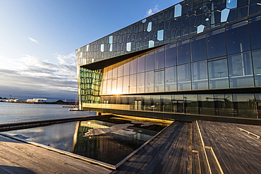 Exterior view of Harpa, a concert hall and conference centre in Reykjavik, Iceland, Polar Regions