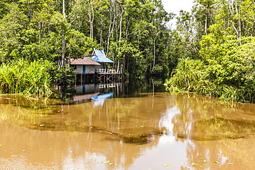 Ranger shack on the Sekonyer River, Tanjung Puting National Park, Kalimantan, Borneo, Indonesia, Southeast Asia, Asia