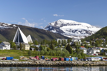 The Ice Cathedral as viewed from the harbor in Tromso, Norway, Scandinavia, Europe