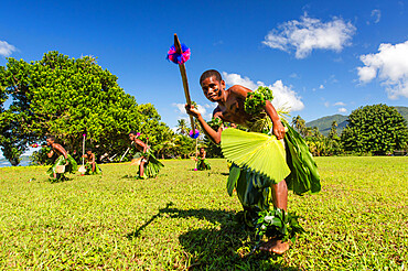 Children from the township of Waitabu perform traditional dance on Taveuni Island, Republic of Fiji, South Pacific Islands, Pacific