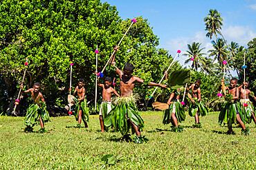 Children from the township of Waitabu perform traditional dance on Taveuni Island, Republic of Fiji, South Pacific Islands, Pacific