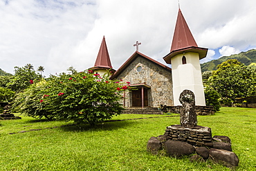 Exterior view of the Anglican Church in Hatiheu, Nuku Hiva Island, Marquesas, French Polynesia, South Pacific, Pacific