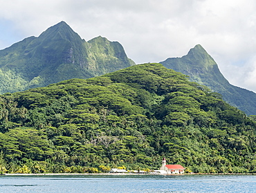 The Protestant church near the marae of Taputapuatea, Raiatea, Society Islands, French Polynesia, South Pacific, Pacific