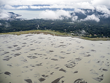 Aerial view of the braided Chilkat River flowing towards Lynn Canal near Haines, Southeast Alaska, United States of America