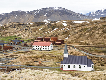 The Whaler's Lutheran church at the old Norwegian whaling station at Grytviken, South Georgia Island, Atlantic Ocean