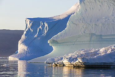 Grounded icebergs, Rode O (Red Island), Scoresbysund, Northeast Greenland, Polar Regions