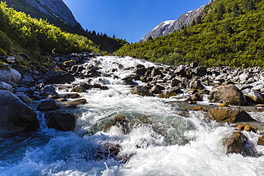 Snow-melt waterfall in Tracy Arm-Ford's Terror Wilderness area, Southeast Alaska, United States of America, North America 