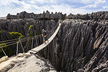 Suspension bridge in Tsingy-de-Bemaraha National Park, Mahajanga, Madagascar, Africa