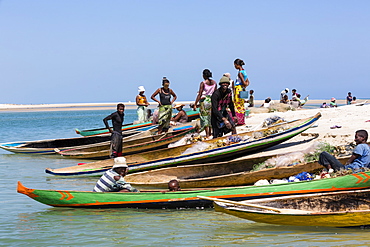 Fishing boats on the beach near Morondava, Madagascar, Africa