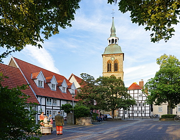 Konrad-Adenauer Square with Saint Aegidius church, Rheda-Wiedenbrueck, North Rhine-Westphalia, Germany