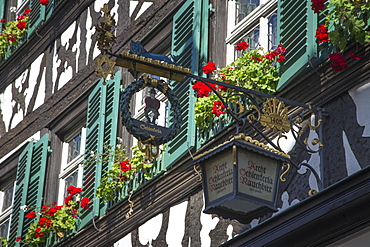 Sign of Schlenkerla brewery and restaurant, Bamberg, Franconia, Bavaria, Germany