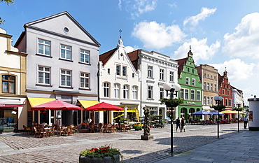 Market square with gabled houses, Guestrow, Mecklenburg-Western Pomerania, Germany