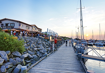 Yacht port at sunset, seaside resort of Kuehlungsborn at the Baltic Sea, Mecklenburg-Western Pomerania, Germany