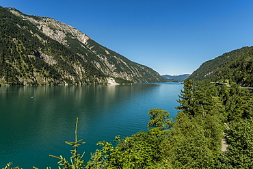 View over lake Achensee to Achenkirch, Tyrol, Austria