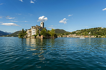 View over Lake Orta to Isola San Giulio, Piedmont, Italy