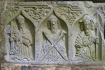 outdoor photo, summer, Jerpoint Abbey: sculptures at grave of Bishop OâˆšÃ‡Â¬Â¥Dulany, County Kilkenny, Ireland, Europe