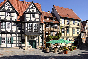 Half-timbered houses at Finkenherd, Quedlinburg, Harz, Saxony-Anhalt, Germany, Europe