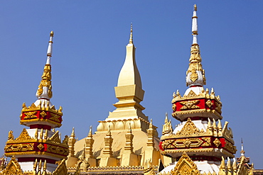 Buddhistic Stupas of Pha That Luang Monument in Vientiane, capital of Laos, Asia