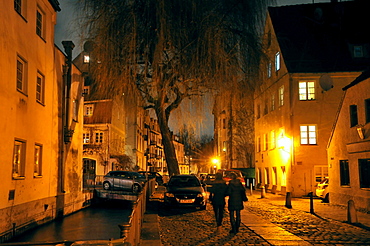 In the evening in the old town, Augsburg, Swabia, Bavaria, Germany