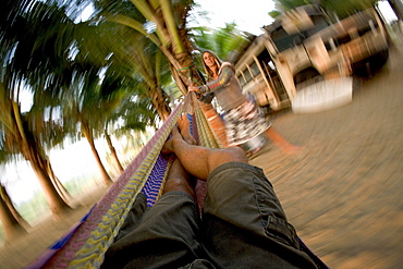 View from the hammock, pushed by a woman, Ticla, Michoacan, Mexico