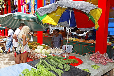 Market stall, Victoria Market, Mahe Island, Seychelles, Indian Ocean