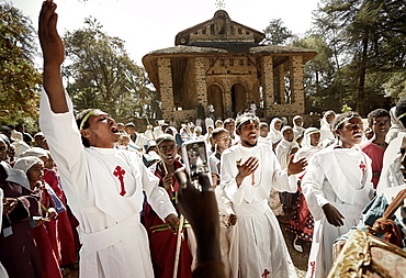 Members of convent school celebrating, Debre Berhan Selassie, Gondar, Amhara region, Ethiopia