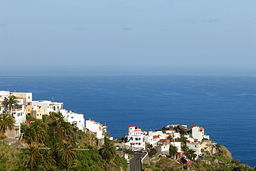 Village of Taganana, palm trees, Barranco de Fajaneta, gorge, Las Montanas de Anaga, natural preserve, Parque Rural de Anaga, coast, Atlantic Ocean, Tenerife, Canary Islands, Spain, Europe