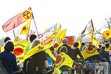 Demonstration against nuclear power in front of the atomic power plant Fessenheim, Fessenheim, Alsace, France