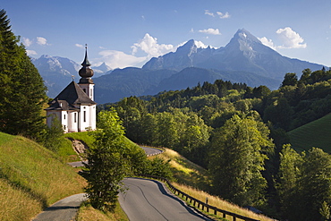 Maria Gern pilgrimage church, view to Watzmann, Berchtesgaden region, Berchtesgaden National Park, Upper Bavaria, Germany