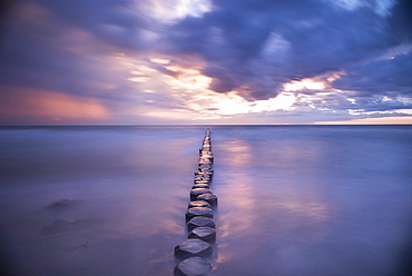 Groynes in Ahrenshoop in the evening, Western Pomerania Lagoon Area National Park, Ahrenshoop, Fischland-Darss-Zingst, Mecklenbu