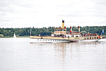 Paddle steamer on lake Chiemsee, Chiemgau, Bavaria, Germany