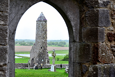 McCarthy's Tower, Clonmacnoise in the centre of Ireland, County Offaly, Ireland