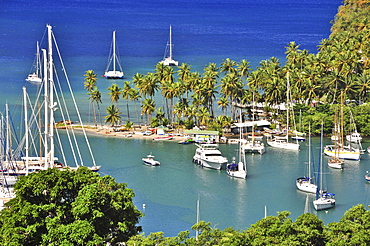 Sailing ships and boats in Marigot Bay, set of movie Dr. Doolittle, sea, St. Lucia, Saint Lucia, Lesser Antilles, West Indies, Windward Islands, Antilles, Caribbean, Central America